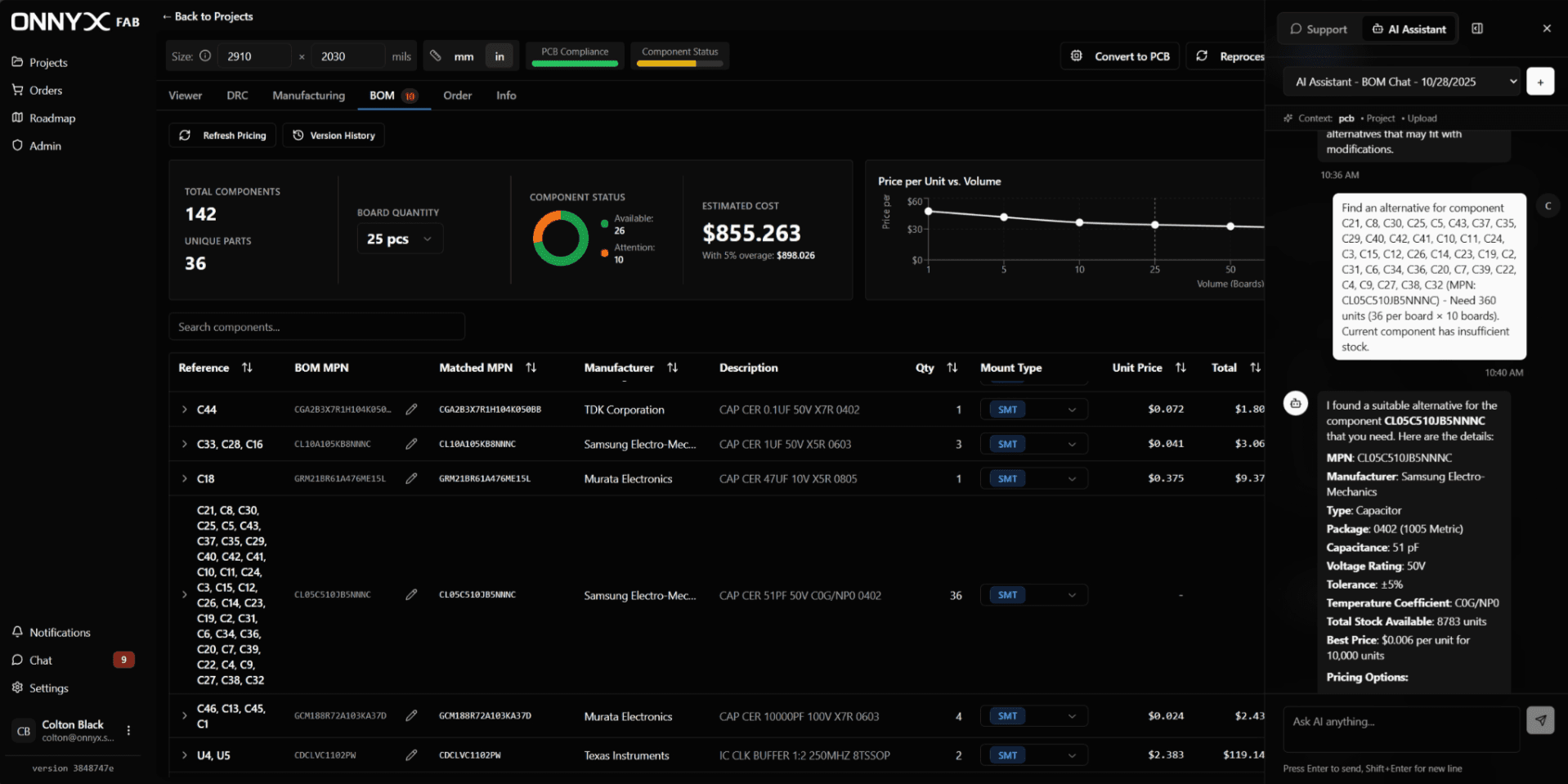 AI assistant helping with component sourcing